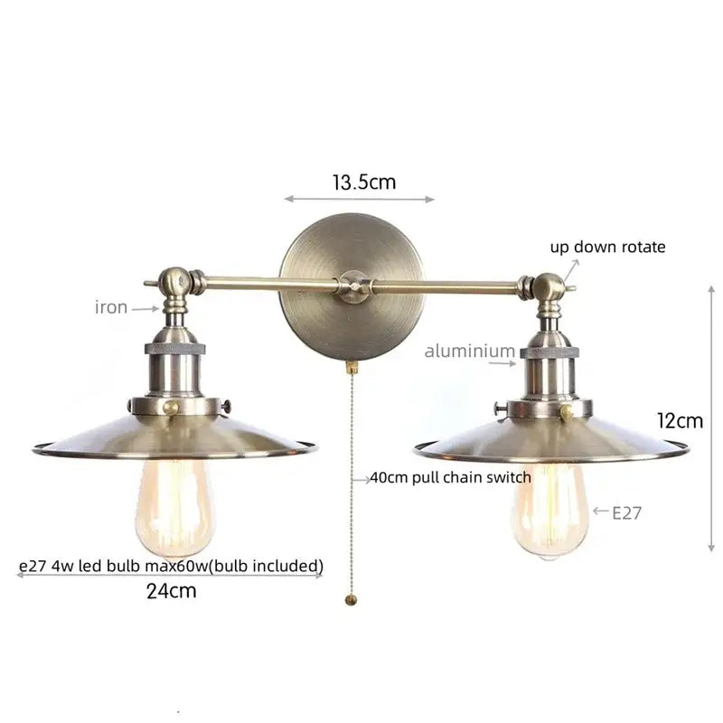 Industrial vintage black 2-head led wall lamp for living room