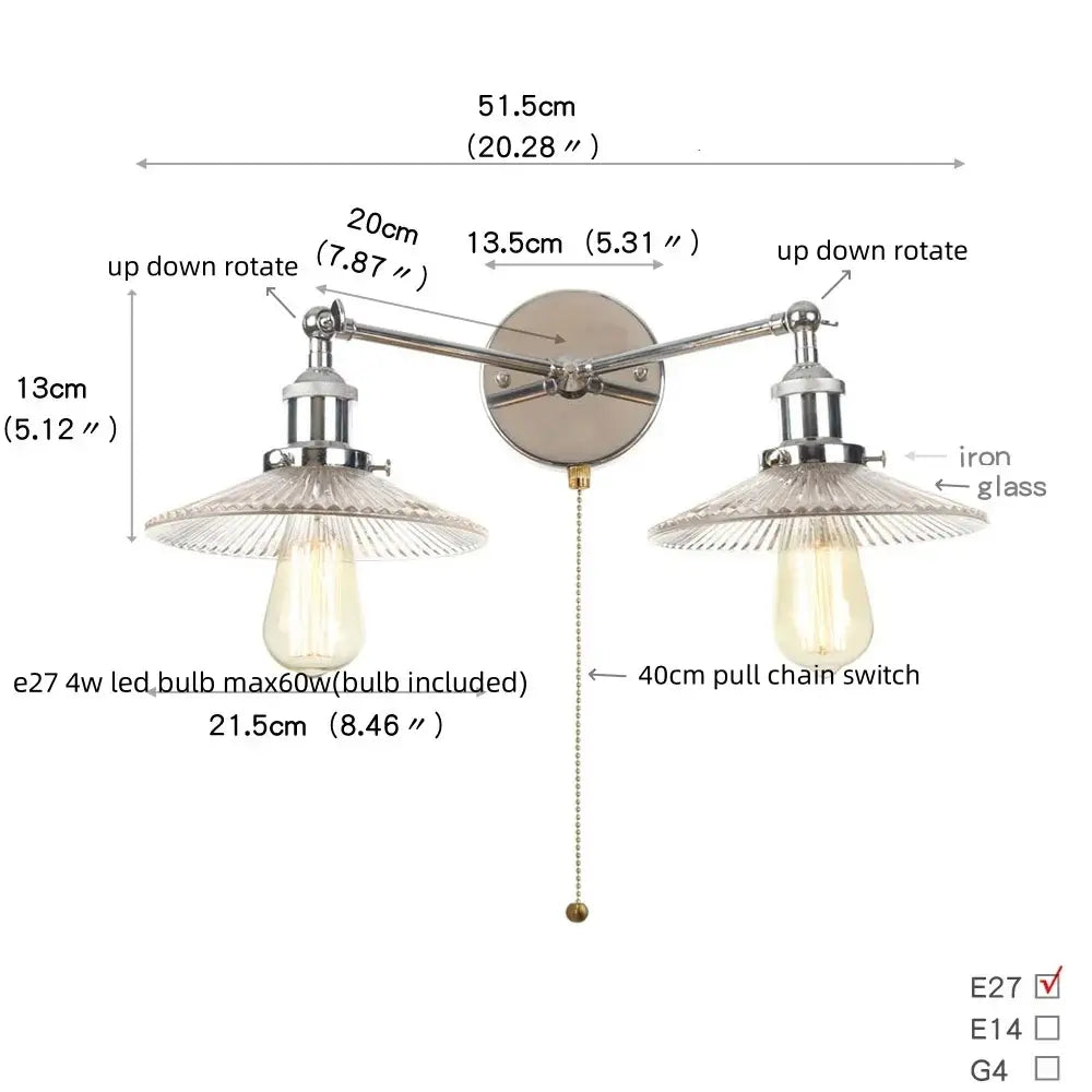 Modern chrome double glass led wall lamps bedroom sconce light fixtures