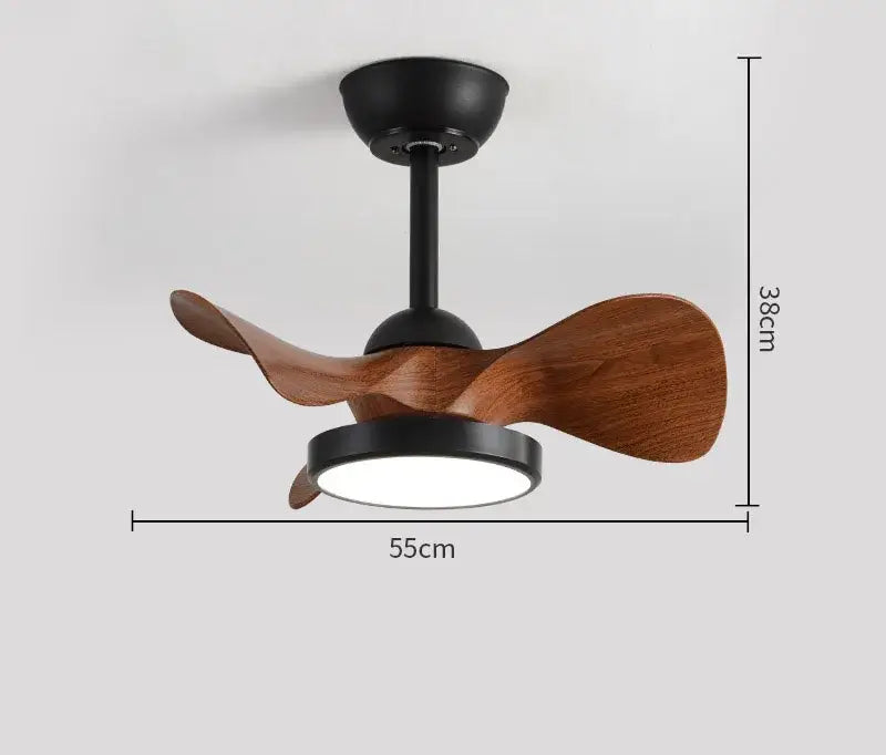 Modern white led ceiling fan with wooden blades bedroom light