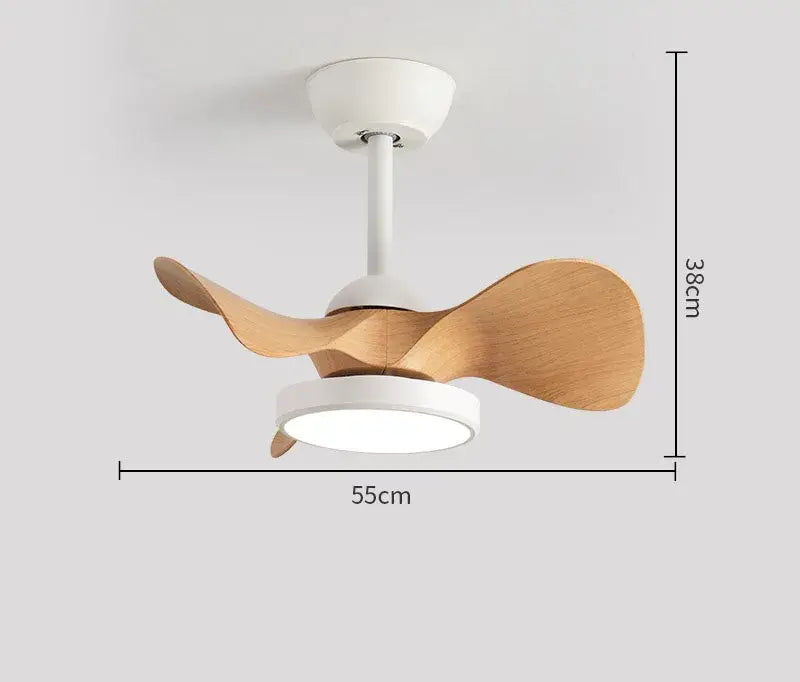Modern white led ceiling fan with wooden blades bedroom light