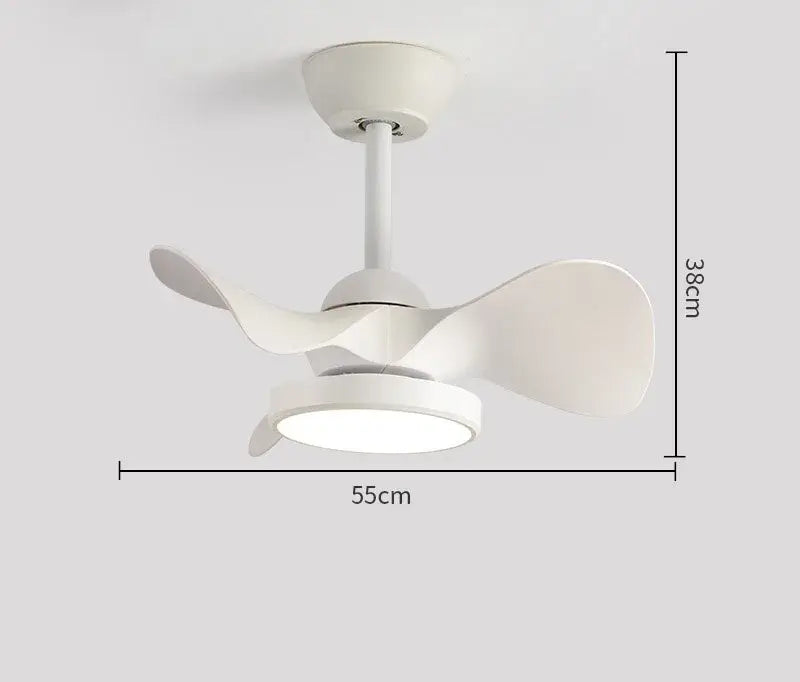 Modern white led ceiling fan with wooden blades bedroom light
