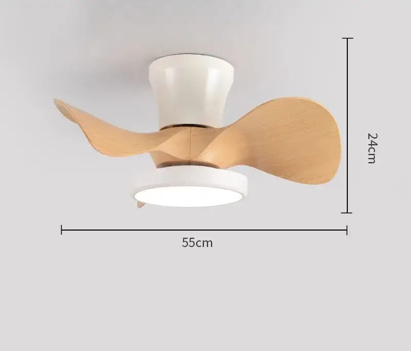 Modern white led ceiling fan with wooden blades bedroom light