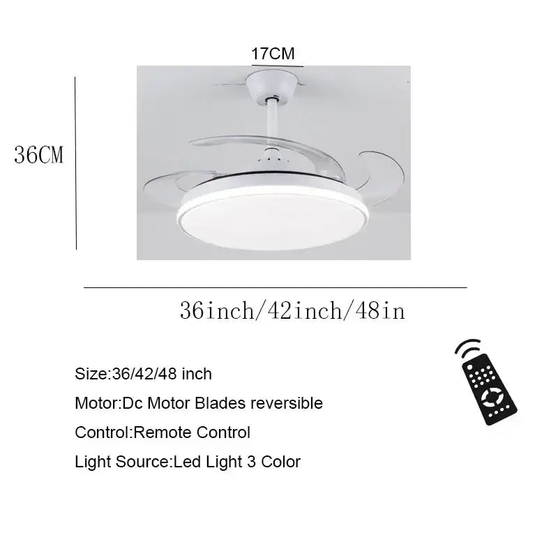 Modern white led ceiling fans with transparent blades bedroom