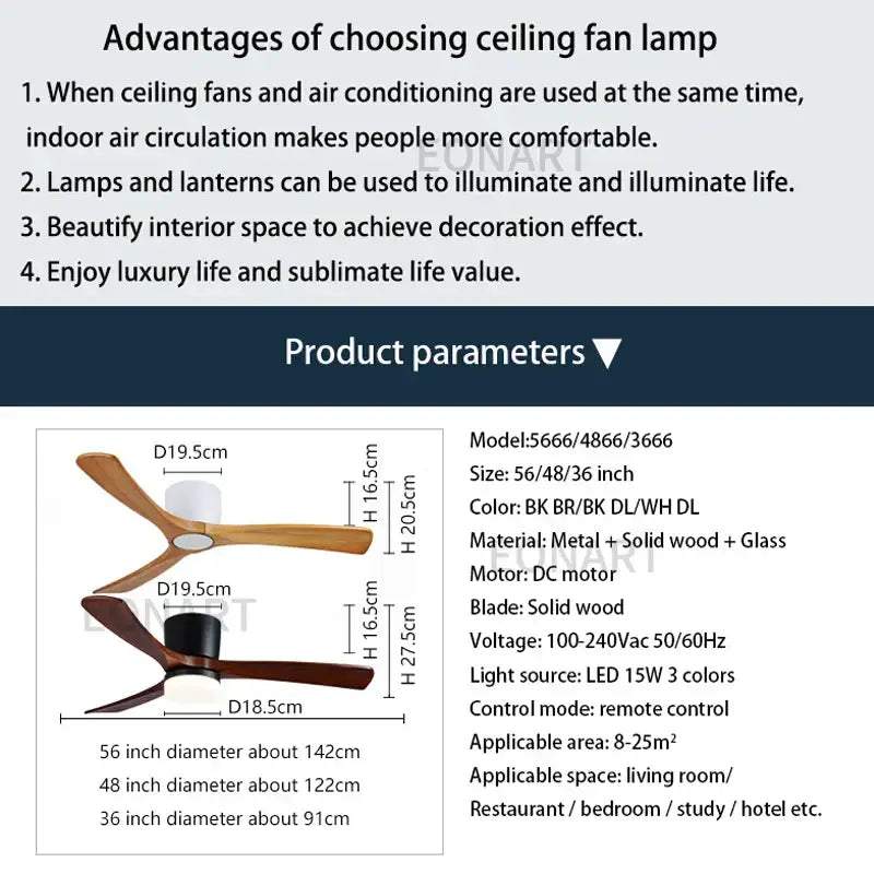 Modern white & black wooden ceiling fan living room light
