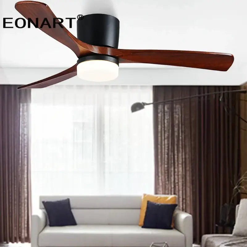 Modern white & black wooden ceiling fan living room light