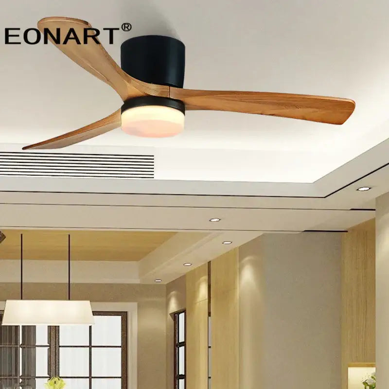 Modern white & black wooden ceiling fan living room light