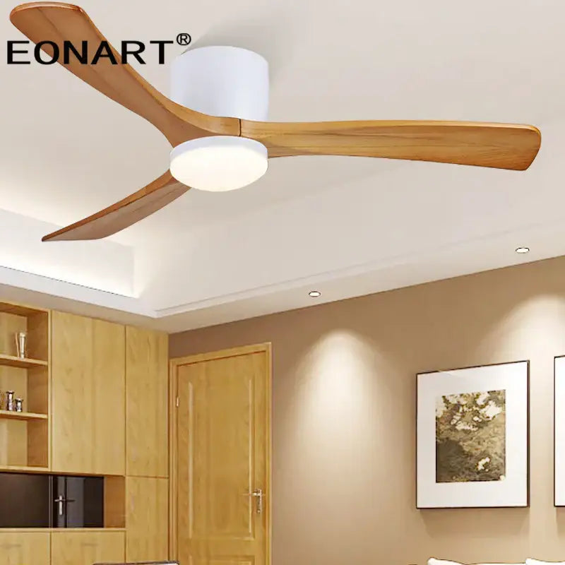 Modern white & black wooden ceiling fan living room light