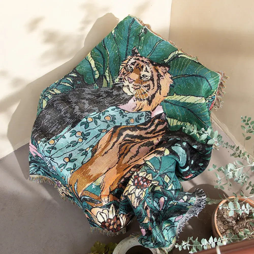 Decorbites 3d print tiger linen blanket bedroom soft warm throw