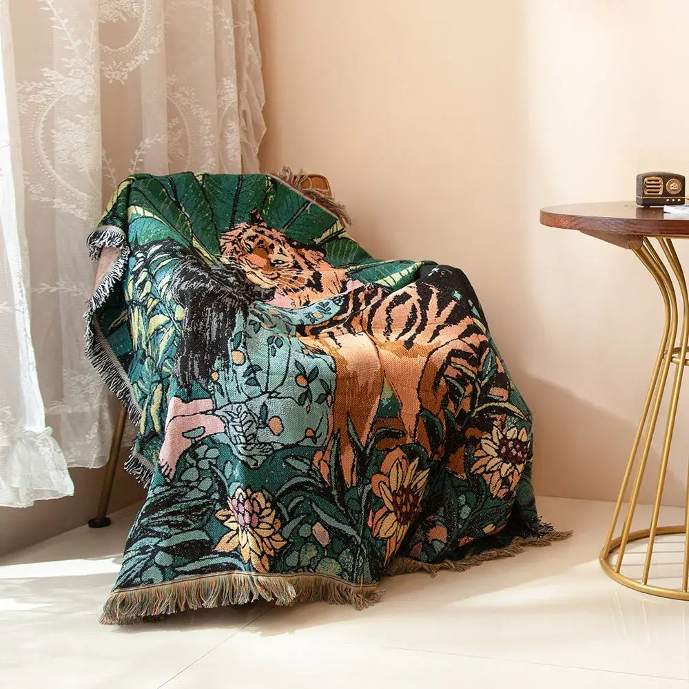 Decorbites 3d print tiger linen blanket bedroom soft warm throw