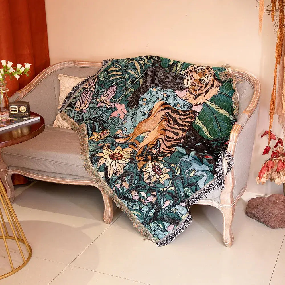 Decorbites 3d print tiger linen blanket bedroom soft warm throw