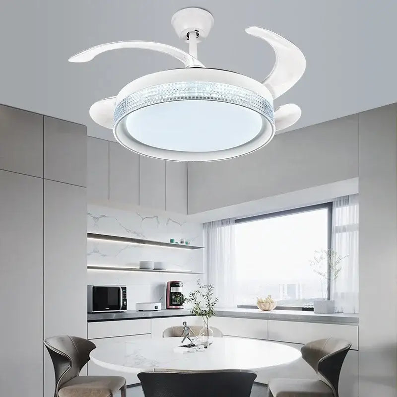 White crystal 48inch invisible chandelier ceiling fan led light bedroom