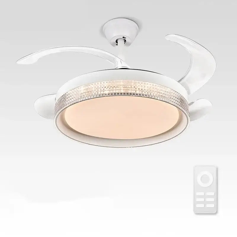 White crystal 48inch invisible chandelier ceiling fan led light bedroom