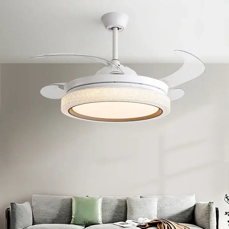 White crystal 48inch invisible chandelier ceiling fan led light bedroom