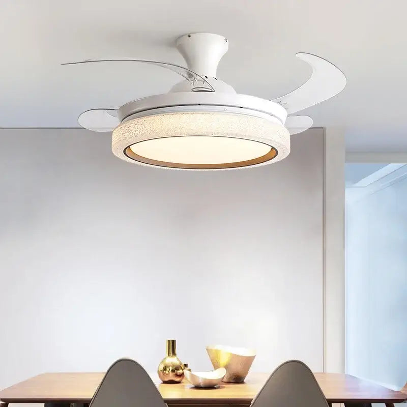 White crystal 48inch invisible chandelier ceiling fan led light bedroom