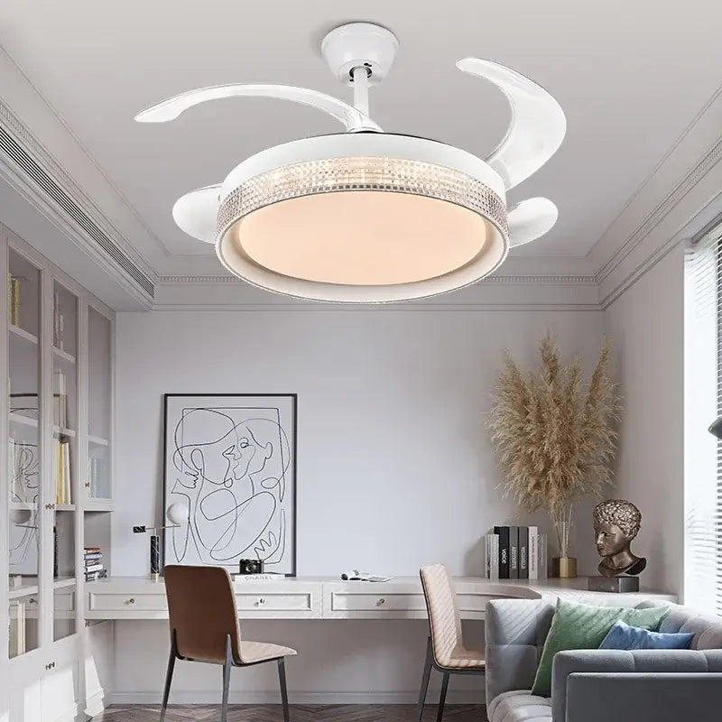 White crystal 48inch invisible chandelier ceiling fan led light bedroom