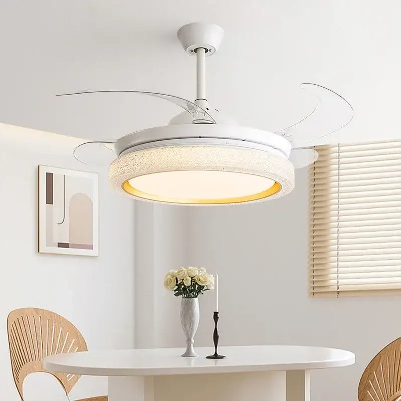 White crystal 48inch invisible chandelier ceiling fan led light bedroom