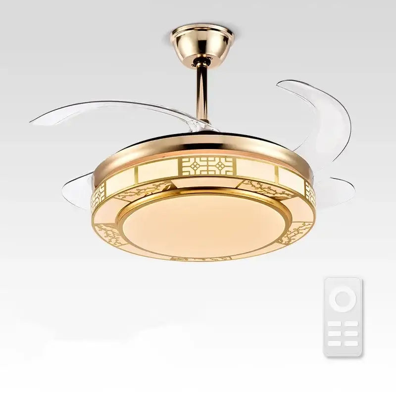 Modern geometric gold led ceiling fan – living room dimmable light