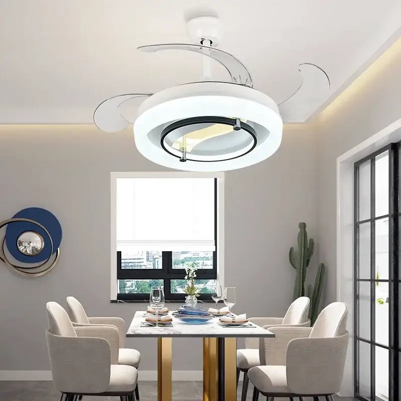 Modern white retractable fan chandelier bedroom ceiling fan