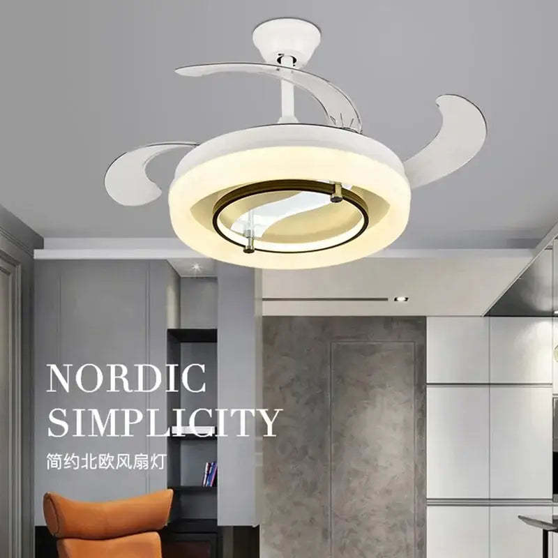 Modern white retractable fan chandelier bedroom ceiling fan