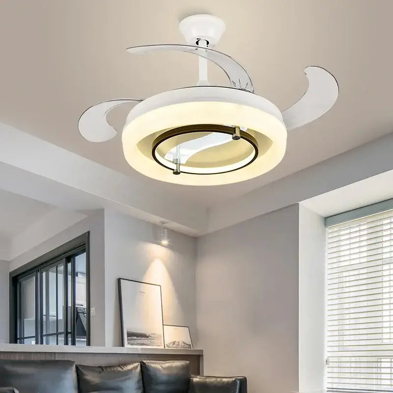 Modern white retractable fan chandelier bedroom ceiling fan