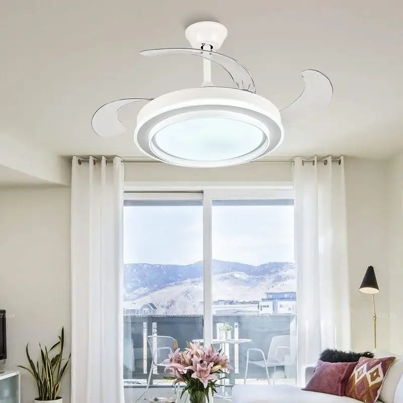 Modern white ceiling fan with led lights and remote control bedroom