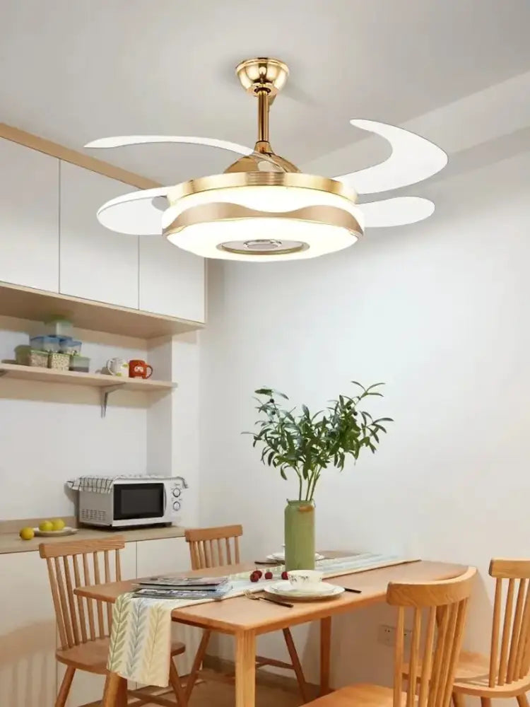 Modern gold bluetooth ceiling fan – bedroom rgb color light