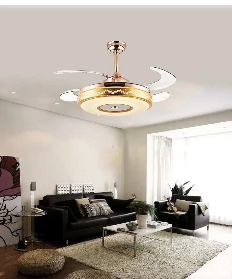 Modern gold bluetooth ceiling fan – bedroom rgb color light