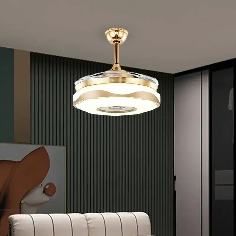 Modern gold bluetooth ceiling fan – bedroom rgb color light