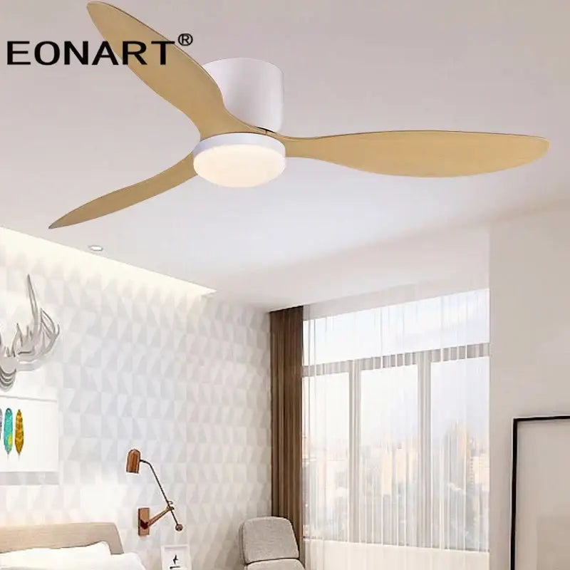 Modern black & white ceiling fan with led light & remote control bedroom