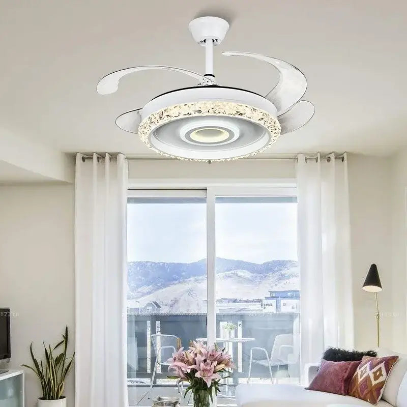 Modern white crystal leaf fan chandelier for bedroom