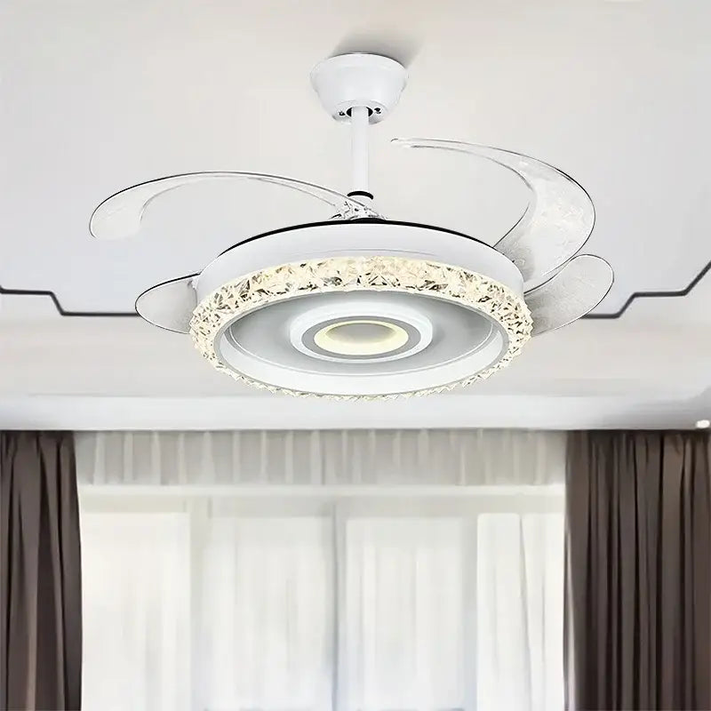 Modern white crystal leaf fan chandelier for bedroom