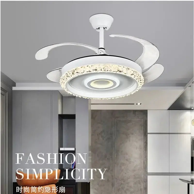 Modern white crystal leaf fan chandelier for bedroom