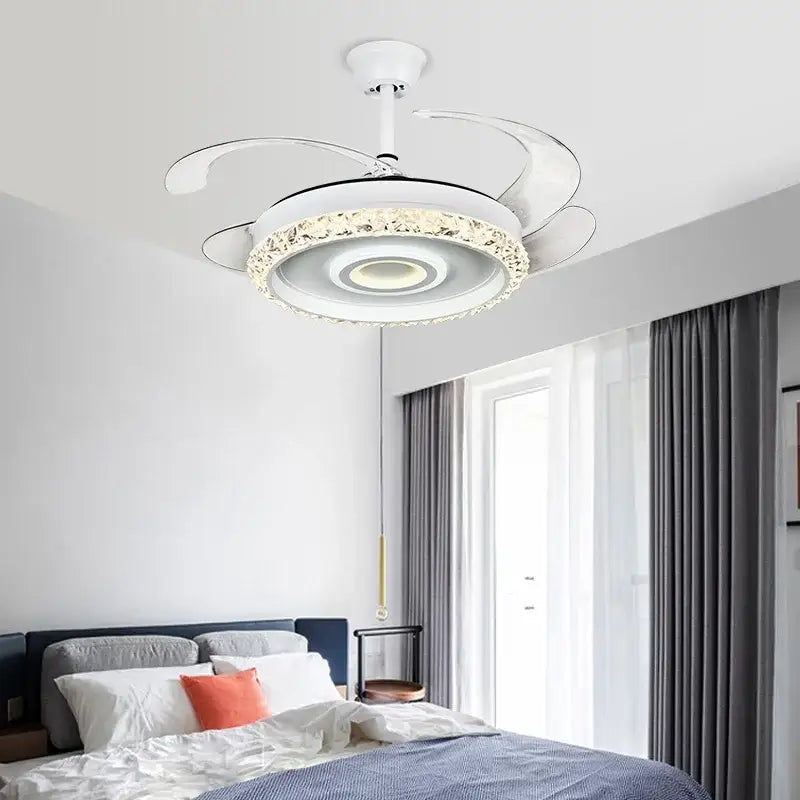 Modern white crystal leaf fan chandelier for bedroom