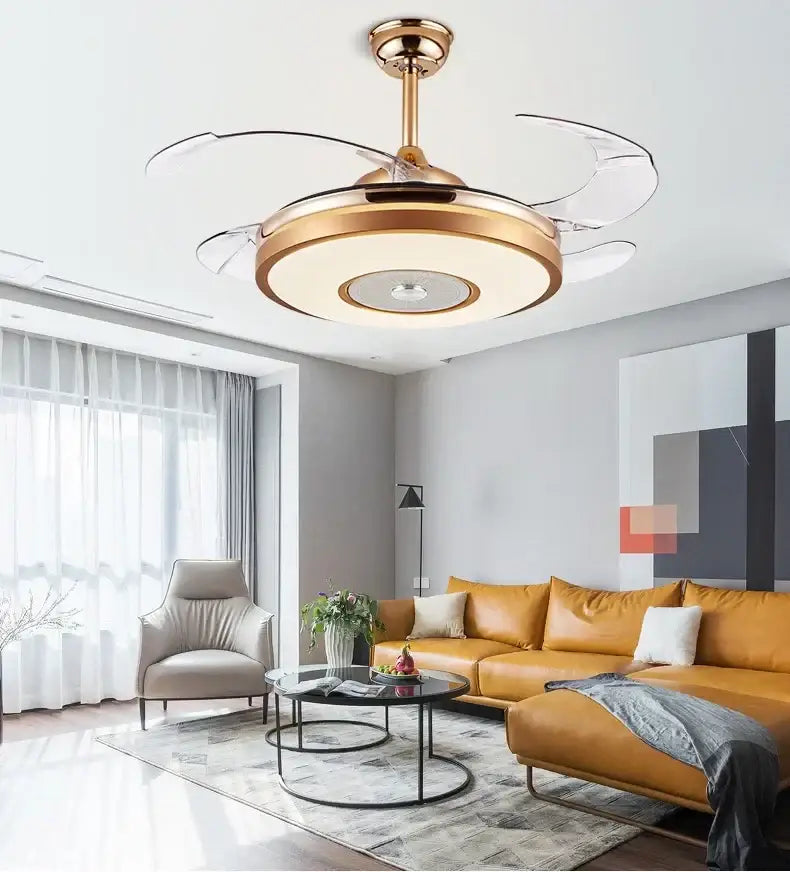 Modern gold led ceiling fan with remote – living room light