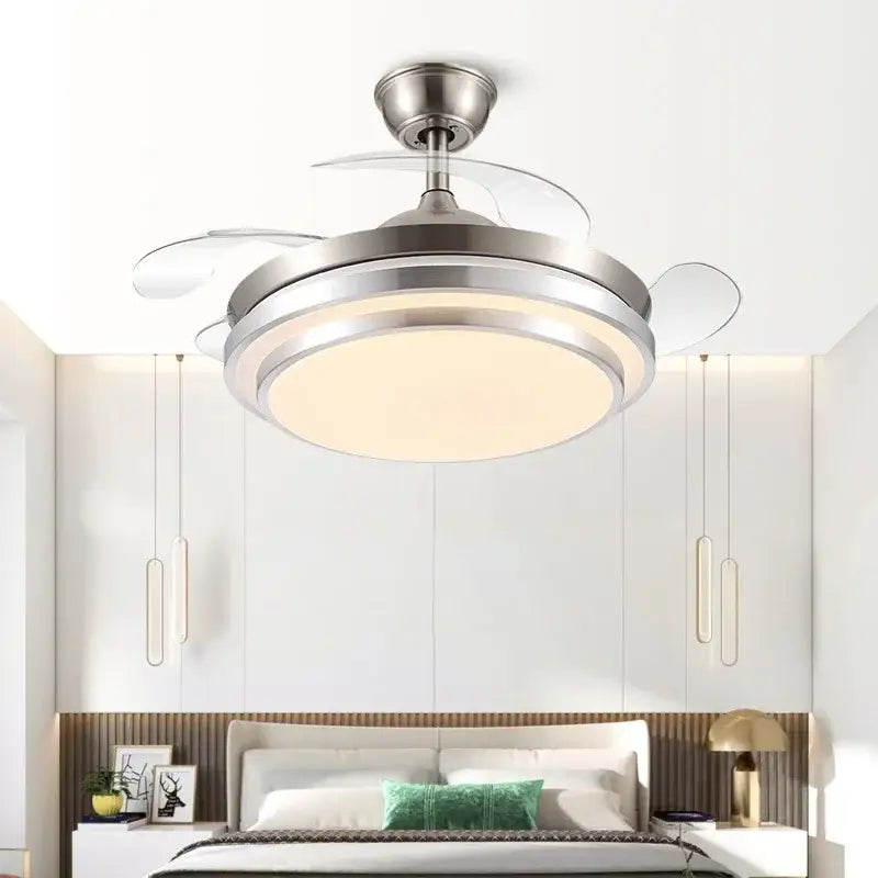 Modern brushed stainless led ceiling fan bedroom retractable blades