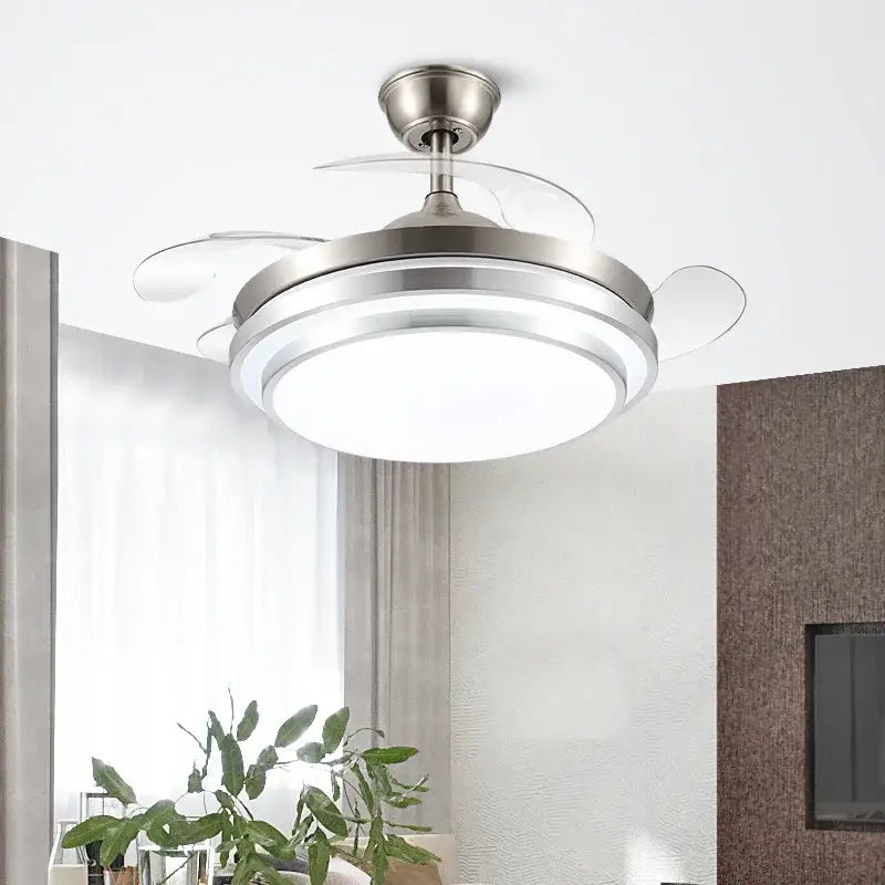Modern brushed stainless led ceiling fan bedroom retractable blades