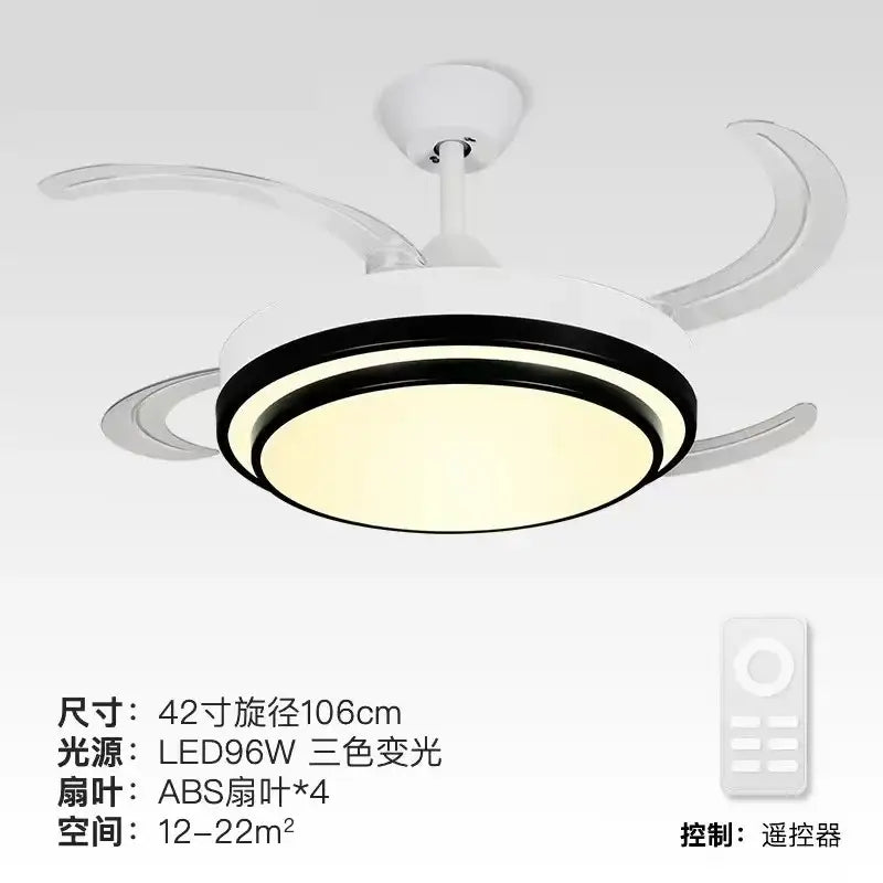 Modern brushed stainless led ceiling fan bedroom retractable blades