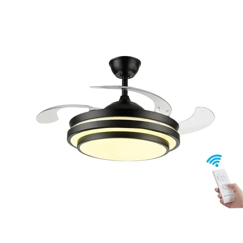 Modern brushed stainless led ceiling fan bedroom retractable blades