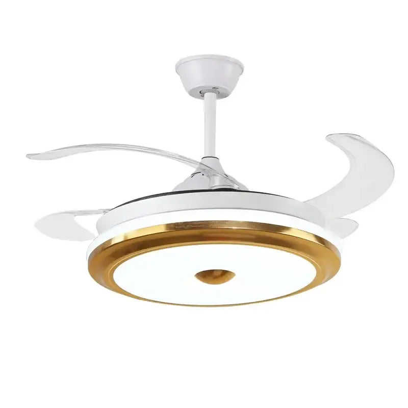 Modern gold retractable ceiling fan light living room remote control