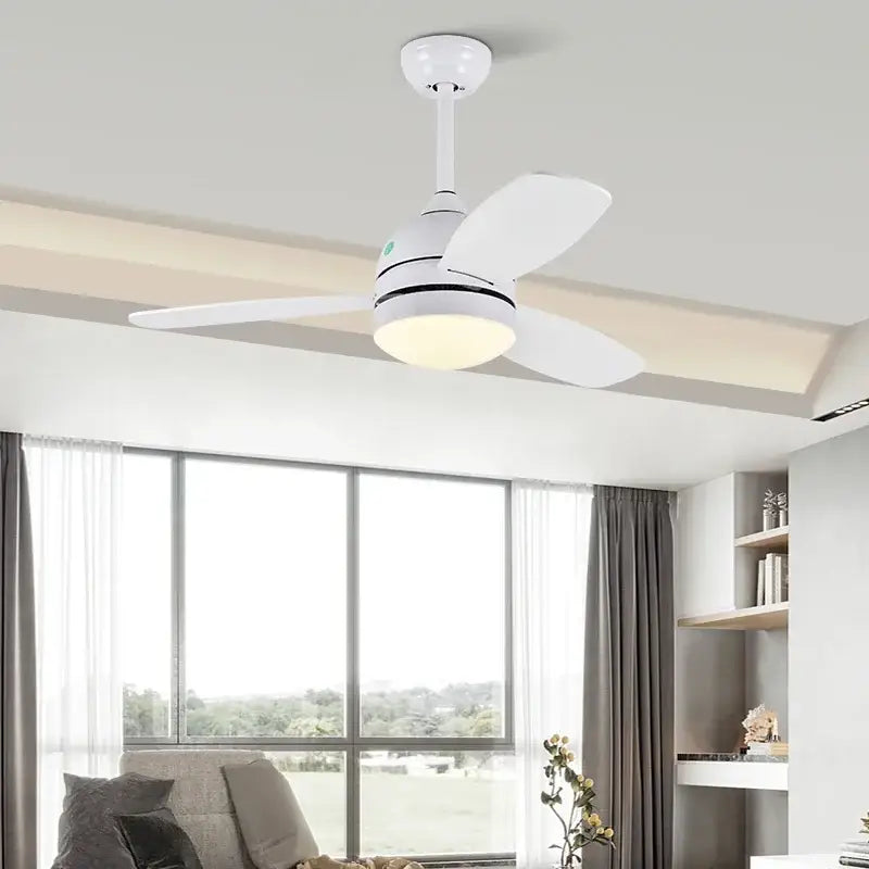 Modern white wood blades ceiling fans light bedroom with remote