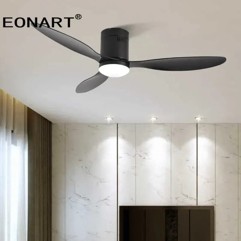 Modern black & white dc ceiling fan with remote control bedroom