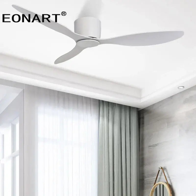 Modern black & white ceiling fan with led light – living room remote