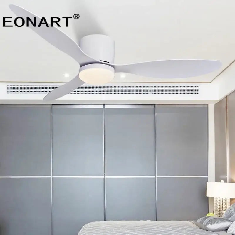 Modern black & white ceiling fan with led light – living room remote