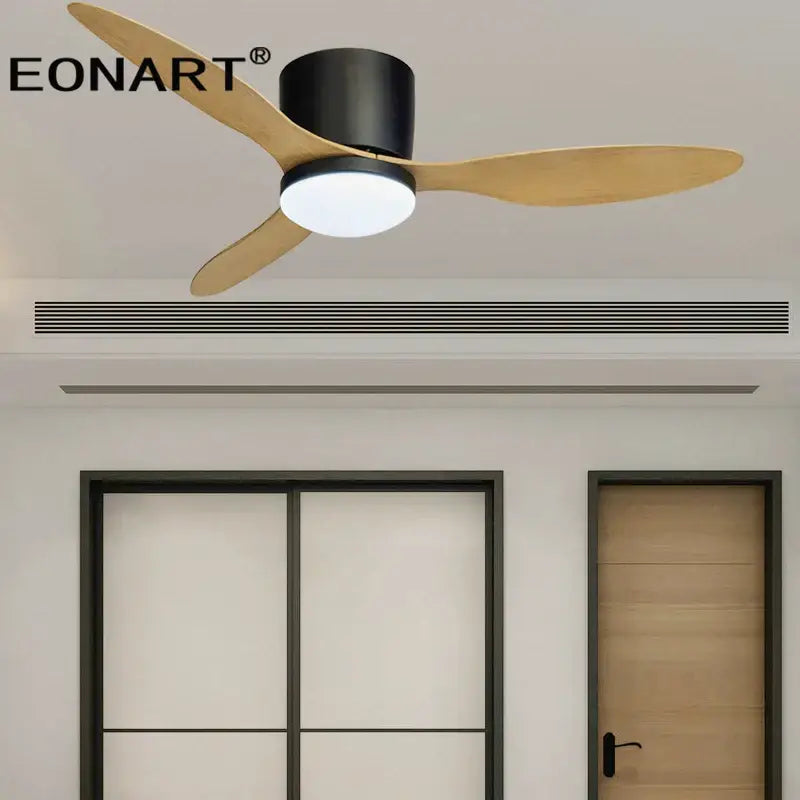 Modern black & white ceiling fan with led light – living room remote