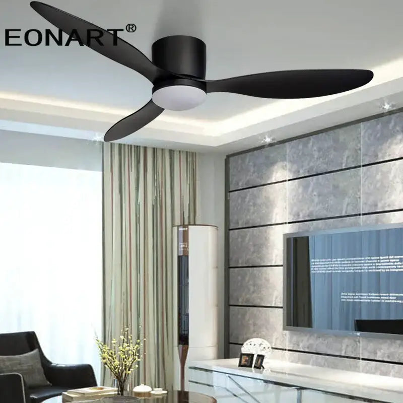 Modern black & white ceiling fan with led light – living room remote