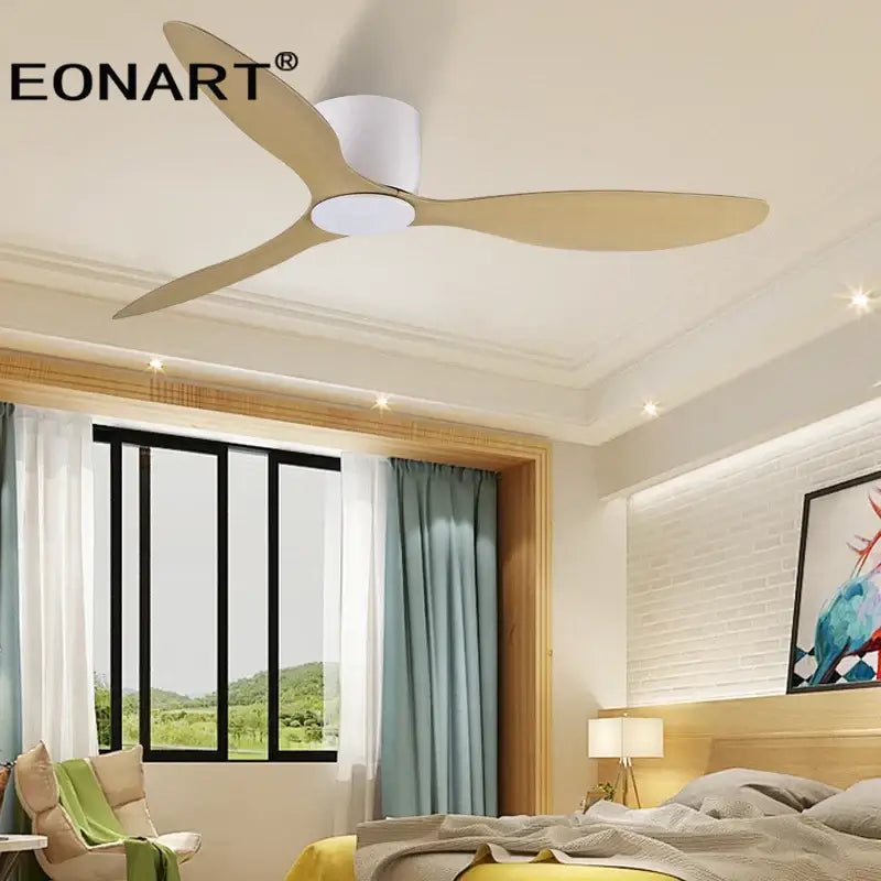 Modern black & white ceiling fan with led light – living room remote