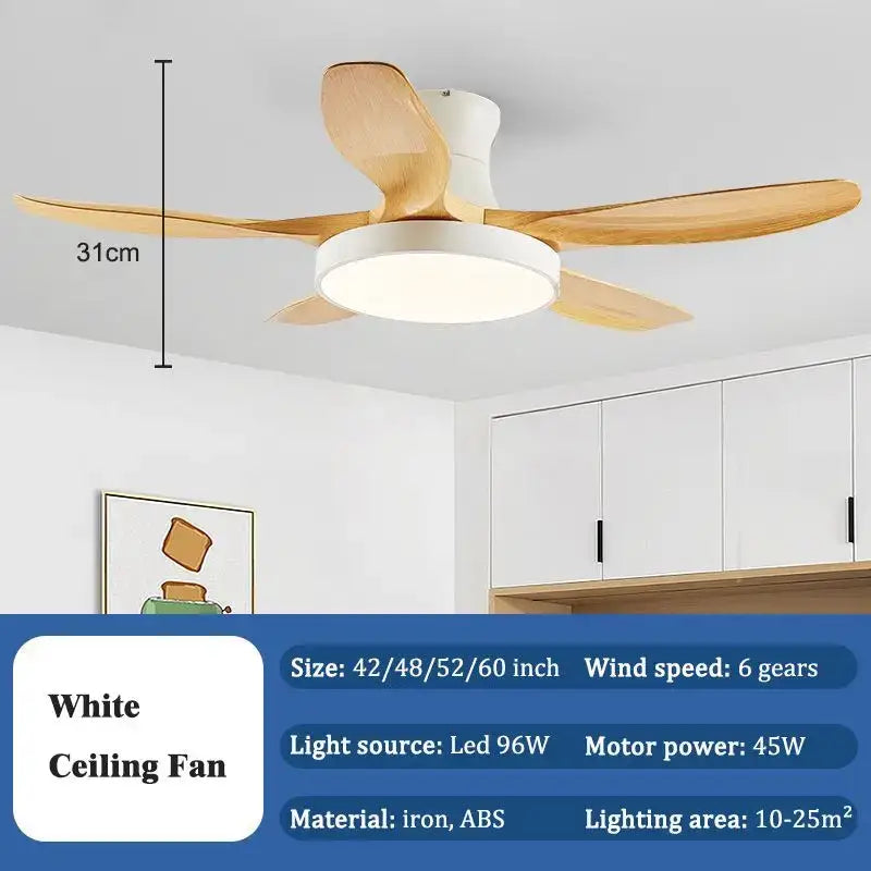 Modern light wood ceiling fan light with remote for living room
