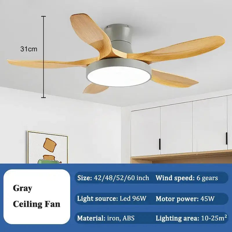 Modern light wood ceiling fan light with remote for living room