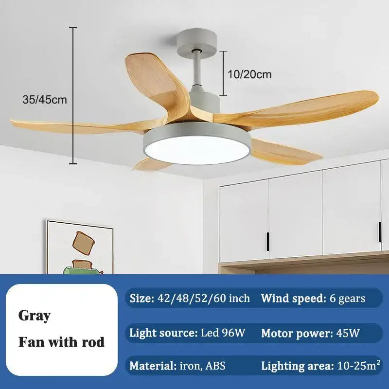 Modern light wood ceiling fan light with remote for living room