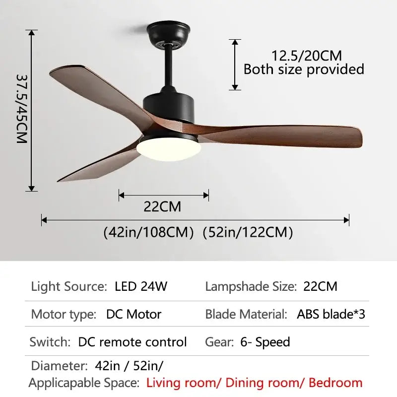 Modern dark bronze ceiling fan with led light bedroom remote control
